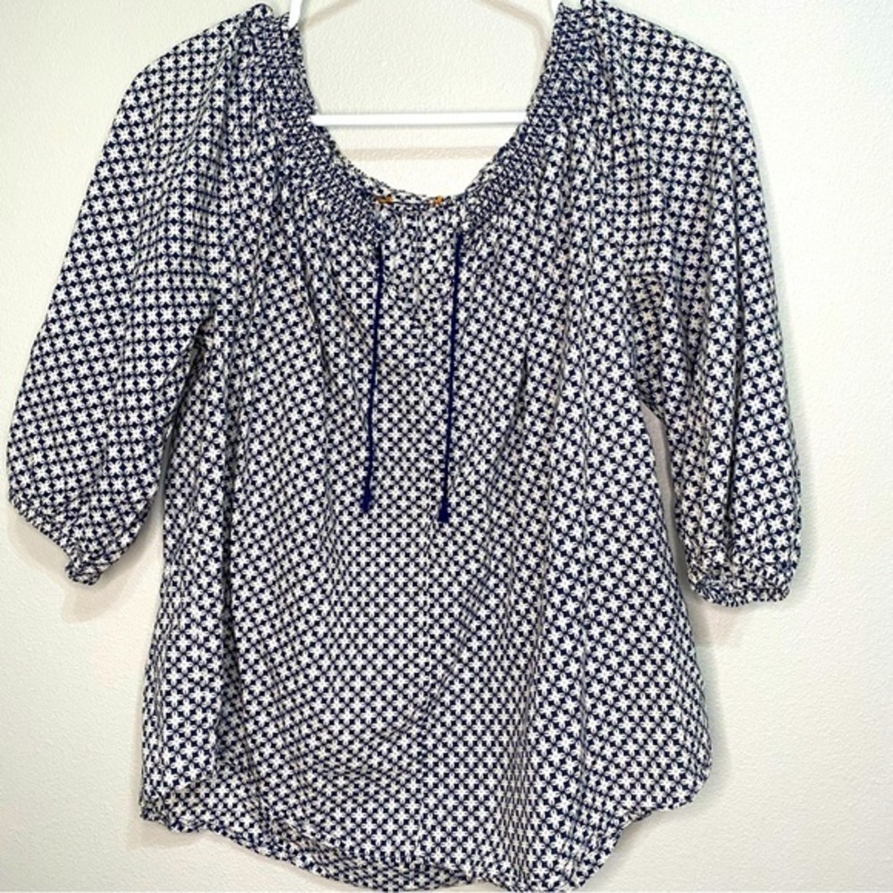 JOE FRESH Women's 1X? Blue White & Gray Longsleeve Blouse